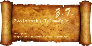 Zvolenszky Talamér névjegykártya